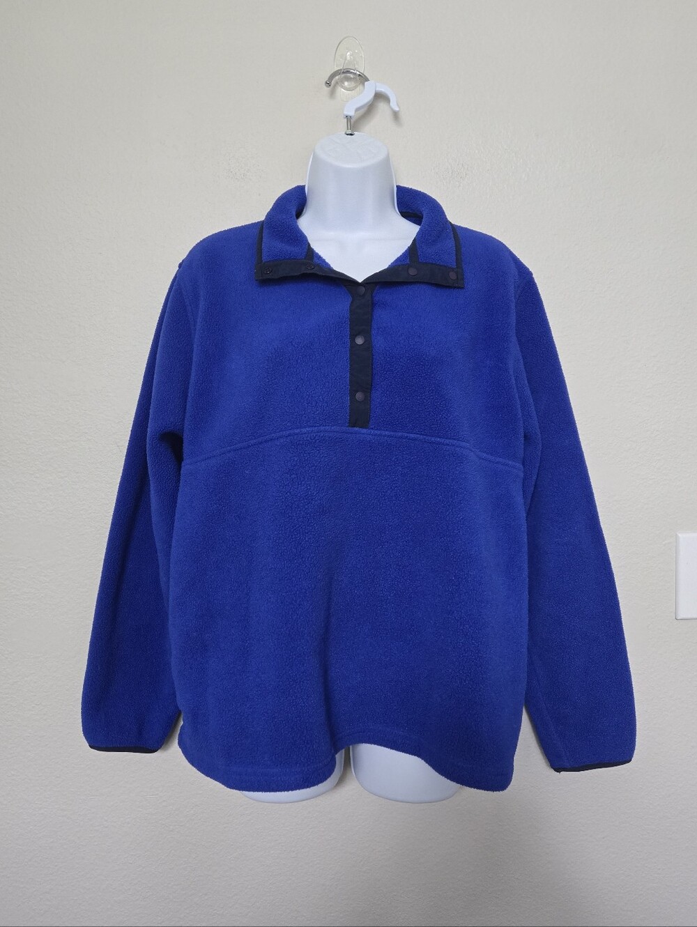 Vintage L.L Bean Snap Packet Blue Fleece Pullover Large Retro Winter Hiking - Picture 2 of 12